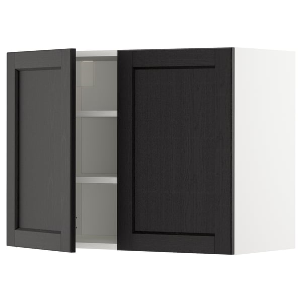 METOD wall cabinet with shelves/2 doors, white/Lerhyttan black stained, 80x60 cm