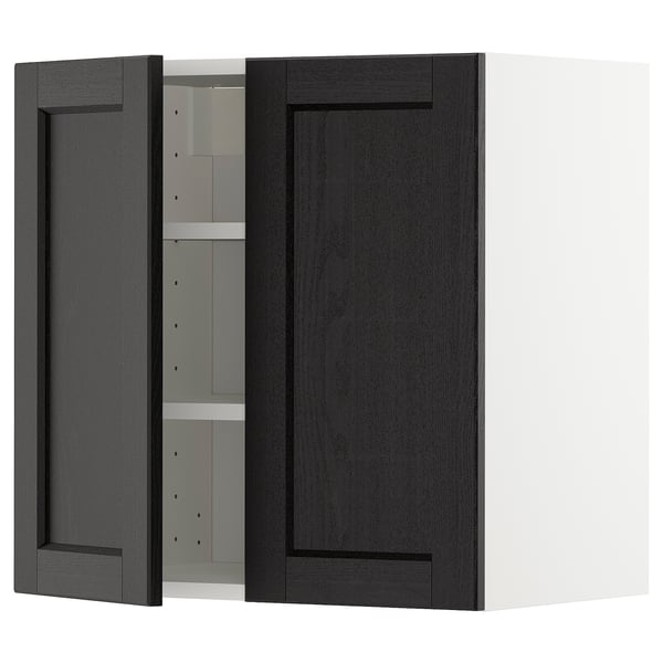 METOD wall cabinet with shelves/2 doors, white/Lerhyttan black stained, 60x60 cm