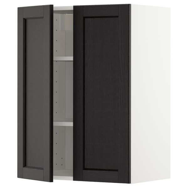 METOD wall cabinet with shelves/2 doors, white/Lerhyttan black stained, 60x80 cm