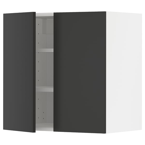 METOD wall cabinet with shelves/2 doors, white/Nickebo matt anthracite, 60x60 cm