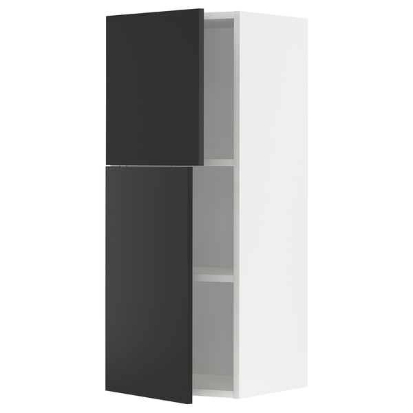 METOD wall cabinet with shelves/2 doors, white/Nickebo matt anthracite, 40x100 cm