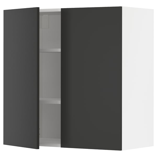 METOD wall cabinet with shelves/2 doors, white/Nickebo matt anthracite, 80x80 cm