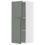 METOD wall cabinet with shelves/2 doors, white/Nickebo matt grey-green, 40x100 cm