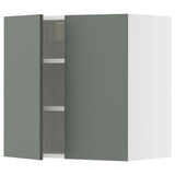 METOD wall cabinet with shelves/2 doors, white/Nickebo matt grey-green, 60x60 cm