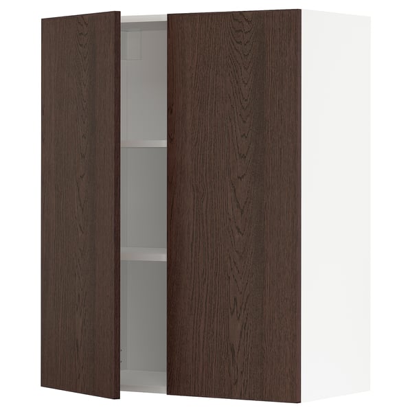 METOD wall cabinet with shelves/2 doors, white/Sinarp brown, 80x100 cm