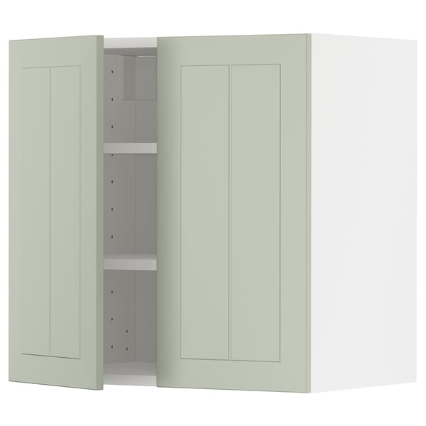 METOD wall cabinet with shelves/2 doors, white/Stensund light green, 60x60 cm