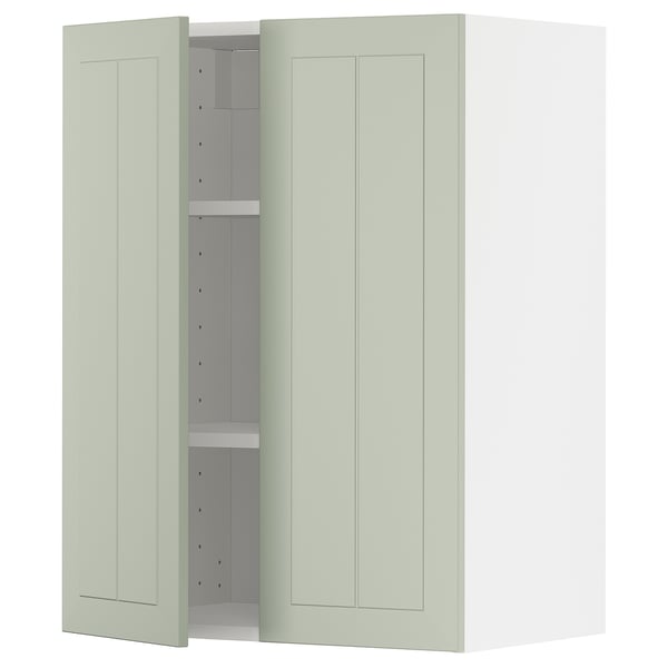 METOD wall cabinet with shelves/2 doors, white/Stensund light green, 60x80 cm
