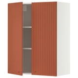 METOD wall cabinet with shelves/2 doors, white/Terrsjö red-brown wave pattern, 80x100 cm