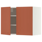METOD wall cabinet with shelves/2 doors, white/Terrsjö red-brown wave pattern, 80x60 cm