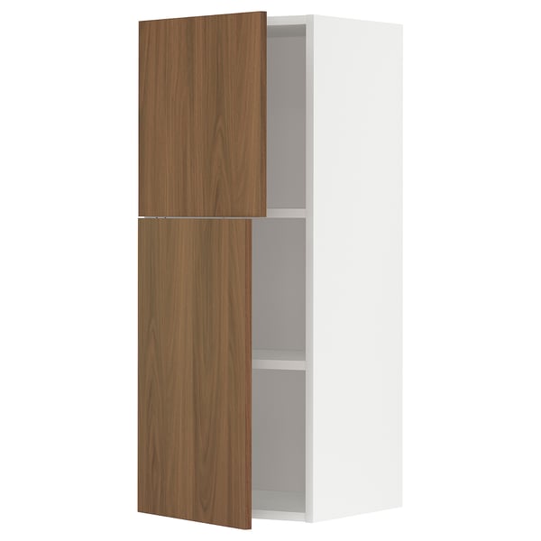 METOD wall cabinet with shelves/2 doors, white/Tistorp brown walnut effect, 40x100 cm