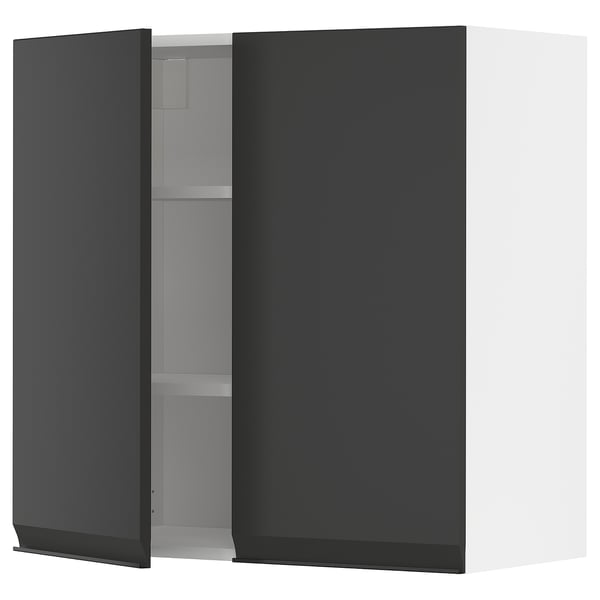 METOD wall cabinet with shelves/2 doors, white/Upplöv matt anthracite, 80x80 cm