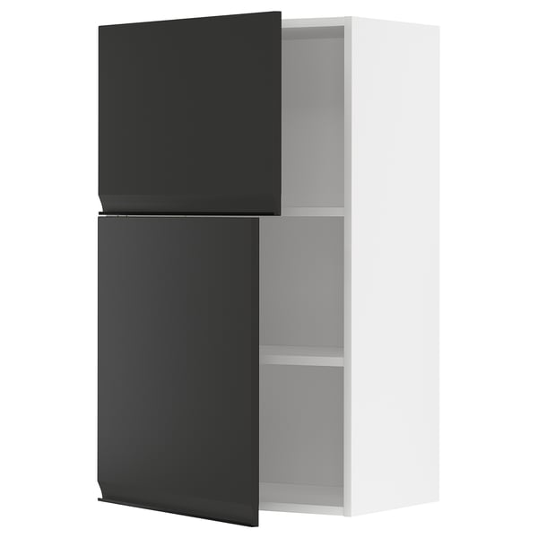 METOD wall cabinet with shelves/2 doors, white/Upplöv matt anthracite, 60x100 cm