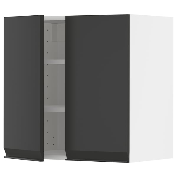 METOD wall cabinet with shelves/2 doors, white/Upplöv matt anthracite, 60x60 cm