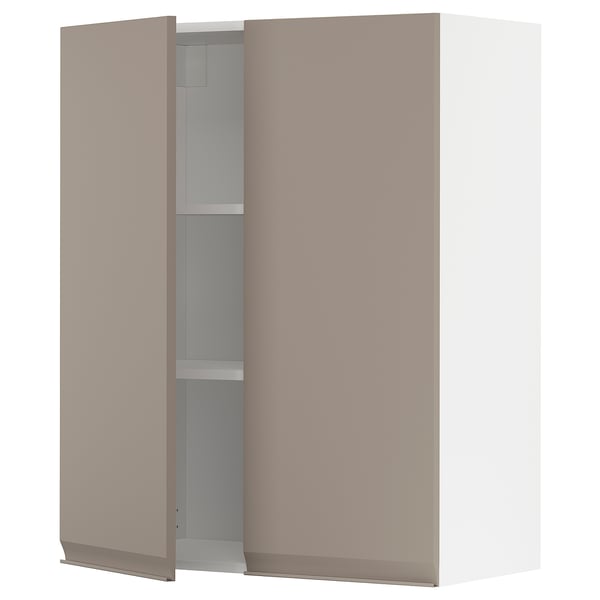 METOD wall cabinet with shelves/2 doors, white/Upplöv matt dark beige, 80x100 cm