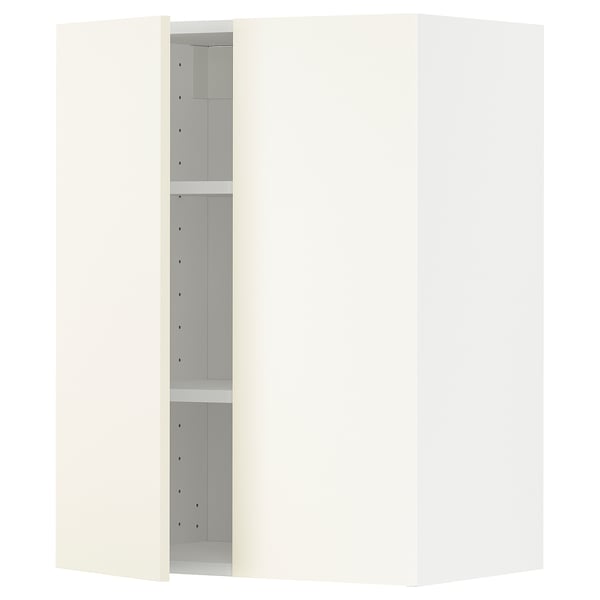 METOD wall cabinet with shelves/2 doors, white/Vallstena white, 60x80 cm