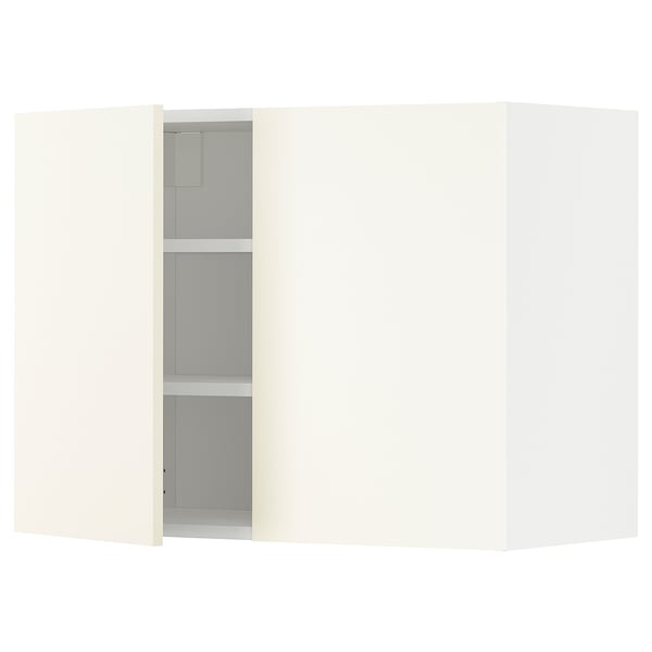 METOD wall cabinet with shelves/2 doors, white/Vallstena white, 80x60 cm