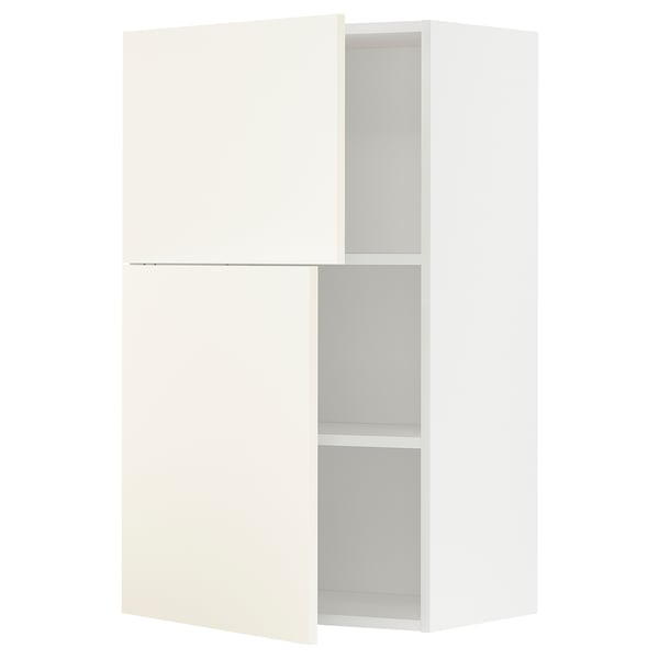 METOD wall cabinet with shelves/2 doors, white/Vallstena white, 60x100 cm