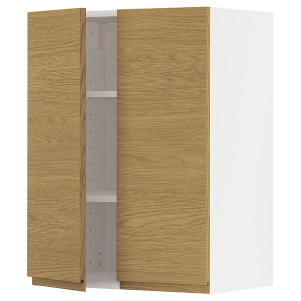 METOD wall cabinet with shelves/2 doors, white/Voxtorp oak effect, 60x80 cm