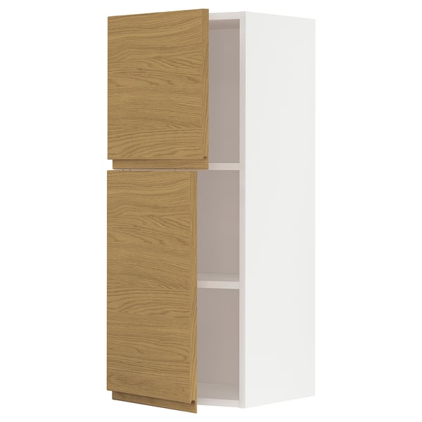 METOD wall cabinet with shelves/2 doors, white/Voxtorp oak effect, 40x100 cm