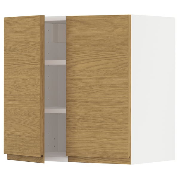 METOD wall cabinet with shelves/2 doors, white/Voxtorp oak effect, 60x60 cm