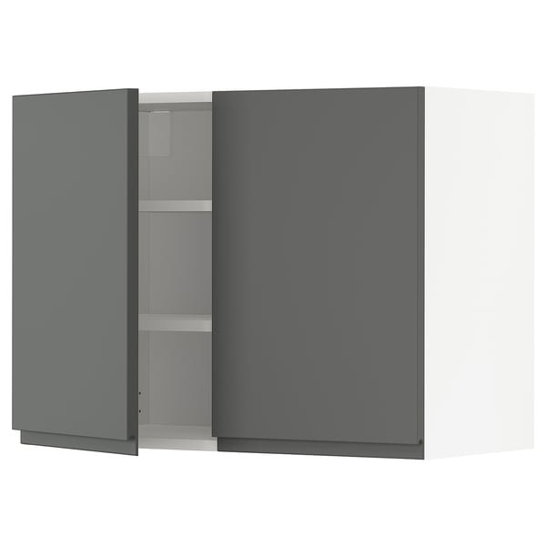 METOD wall cabinet with shelves/2 doors, white/Voxtorp dark grey, 80x60 cm