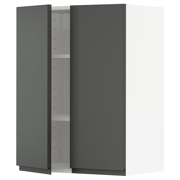 METOD wall cabinet with shelves/2 doors, white/Voxtorp dark grey, 60x80 cm