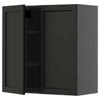 METOD wall cabinet with shelves/2 doors, black-grey/Lerhyttan black stained, 80x80 cm