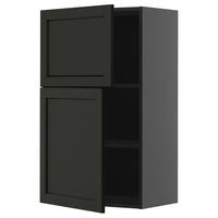 METOD wall cabinet with shelves/2 doors, black-grey/Lerhyttan black stained, 60x100 cm