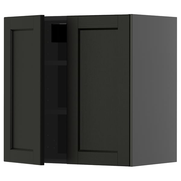 METOD wall cabinet with shelves/2 doors, black-grey/Lerhyttan black stained, 60x60 cm
