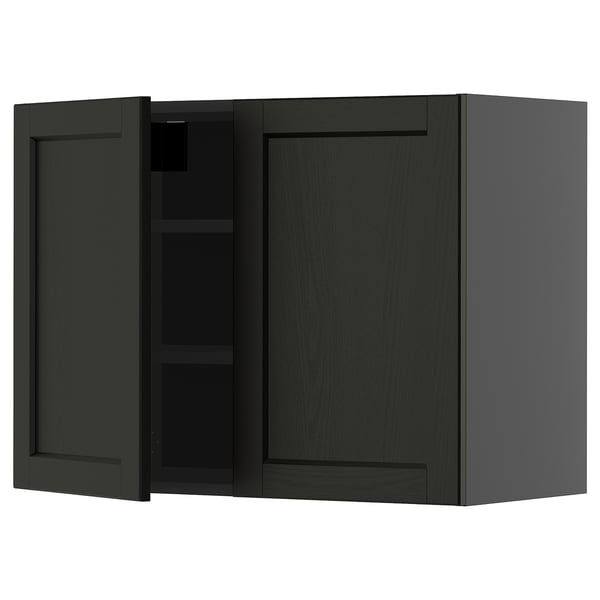 METOD wall cabinet with shelves/2 doors, black-grey/Lerhyttan black stained, 80x60 cm