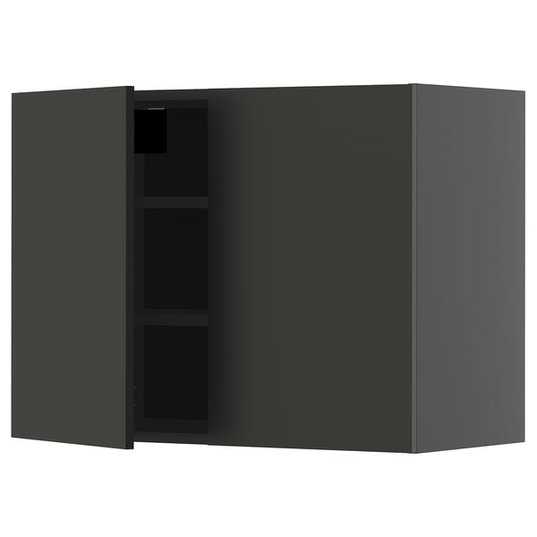 METOD wall cabinet with shelves/2 doors, black-grey/Nickebo matt anthracite, 80x60 cm