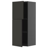 METOD wall cabinet with shelves/2 doors, black-grey/Nickebo matt anthracite, 40x100 cm