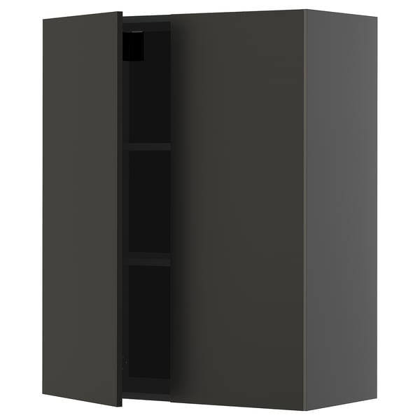 METOD wall cabinet with shelves/2 doors, black-grey/Nickebo matt anthracite, 80x100 cm