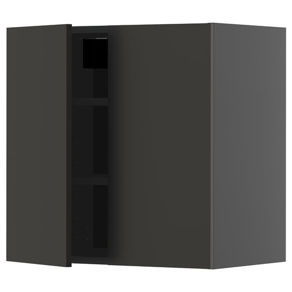 METOD wall cabinet with shelves/2 doors, black-grey/Nickebo matt anthracite, 60x60 cm