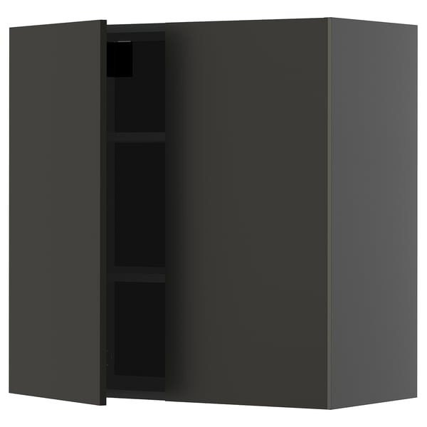 METOD wall cabinet with shelves/2 doors, black-grey/Nickebo matt anthracite, 80x80 cm