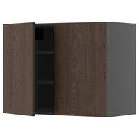 METOD wall cabinet with shelves/2 doors, black-grey/Sinarp brown, 80x60 cm