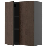 METOD wall cabinet with shelves/2 doors, black-grey/Sinarp brown, 80x100 cm
