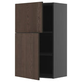 METOD wall cabinet with shelves/2 doors, black-grey/Sinarp brown, 60x100 cm