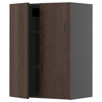 METOD wall cabinet with shelves/2 doors, black-grey/Sinarp brown, 60x80 cm