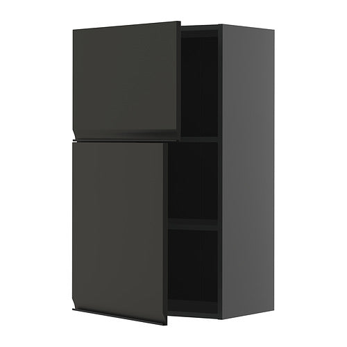 METOD wall cabinet with shelves/2 doors, black-grey/Upplöv matt anthracite, 60x100 cm