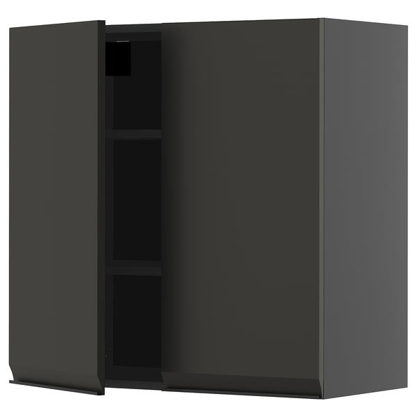 METOD wall cabinet with shelves/2 doors, black-grey/Upplöv matt anthracite, 80x80 cm