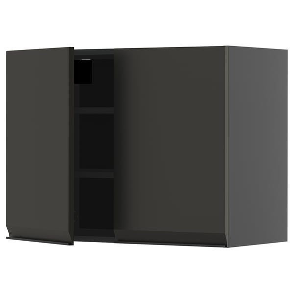 METOD wall cabinet with shelves/2 doors, black-grey/Upplöv matt anthracite, 80x60 cm