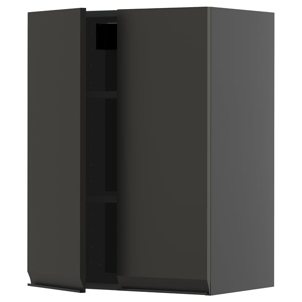 METOD wall cabinet with shelves/2 doors, black-grey/Upplöv matt anthracite, 60x80 cm