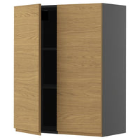 METOD wall cabinet with shelves/2 doors, black-grey/Voxtorp oak effect, 80x100 cm