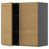 METOD wall cabinet with shelves/2 doors, black-grey/Voxtorp oak effect, 80x80 cm