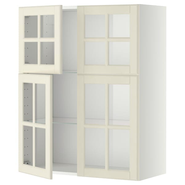 Ikea METOD - Wall cabinet w shelves/4 glass drs, white/Bodbyn off-white, 80x100 cm