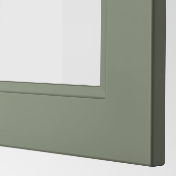 METOD wall cabinet w shelves/glass door, white/Axstad grey-green, 30x80 cm