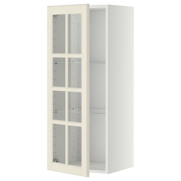 Ikea METOD - Wall cabinet w shelves/glass door, white/Bodbyn off-white, 40x100 cm