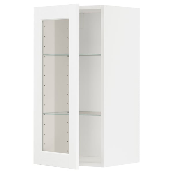 METOD wall cabinet w shelves/glass door, white Enköping/white wood effect, 40x80 cm