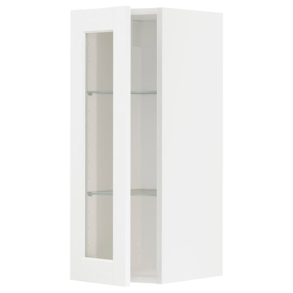 METOD wall cabinet w shelves/glass door, white Enköping/white wood effect, 30x80 cm